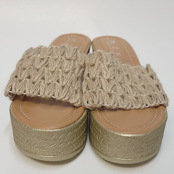 RZX Wedge Sandal Size 39 Boho Faux Espadrille Super Lightweight Summer Shoe Gold - Picture 3 of 14